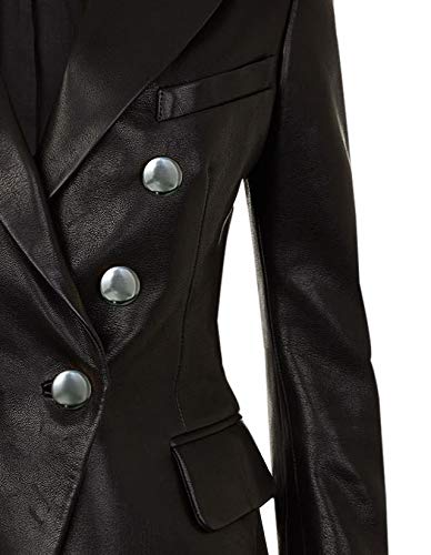 Cleopatra Black Coat Double-Breasted Blazer Genuine Leather Jacket Women4
