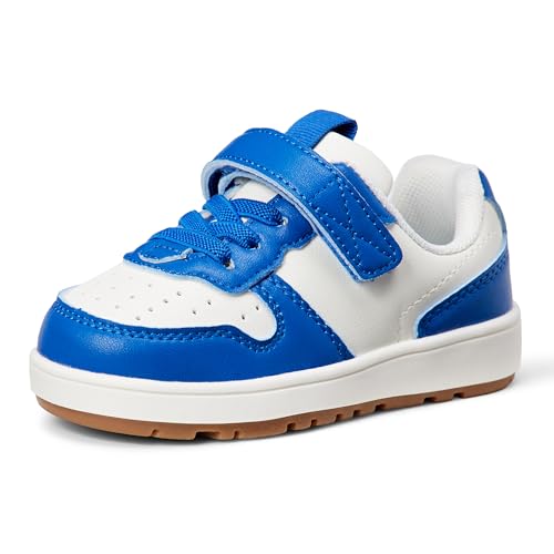 Amazon Essentials Zapatillas Bajas Tipo Court con Cierre de Gancho y Bucle Unisex niños, Azul Blanco, 32 EU