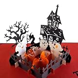 iGifts And Cards Halloween Trick or Treat 3D Pop Up Greeting Card - Pumpkin, Friendly Ghost, Witch, Owl, Haunted House, Bats, Graveyard, Tombstone, Jack-O-Lantern, Scary, Spooky, Half-Fold, Fun, Wow