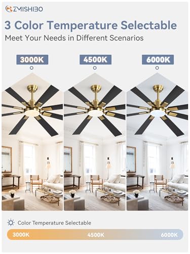 Image of ZMISHIBO 72 inch Black and Gold Ceiling Fans with Lights and Remote, Indoor /Outdoor Ceiling Fan for Patio Living Room, 6 Speed Reversible Quiet DC Motor, 3 CCT, Dual Finish Blades