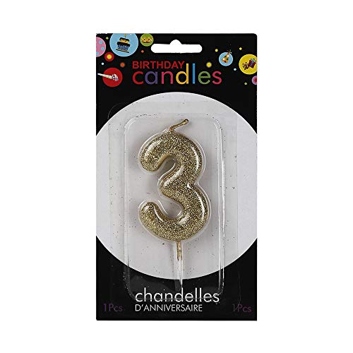 Image of Wanna Party Number 3 Glitter Gold Candle for Birthday Decoration Items /Cake Toppers /Cake Decorations (Pack of 2)