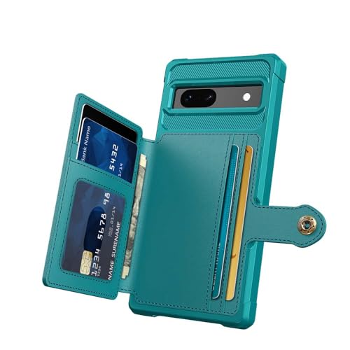 XYZNTMF for Google Pixel 7A Phone Case Flip Wallet Case with Card Holder Shockproof PU Leather Shell Magnetic Clasp Car Mount Protective Cover Case for Google Pixel 7A, Cyan - Image 2