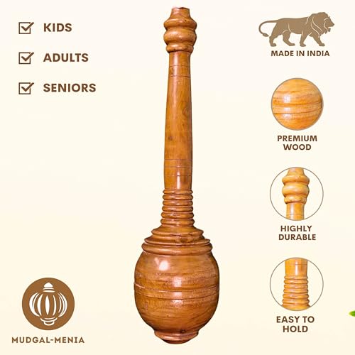 Image of Child Mudgar 2KG & Child Hanuman Gada 1.5KGCombo | Made in India Handcrafted Natural Jungle Wood Clubbell Clubbell | Fully Polished with Certificate of Authentication | No. 1 Quality