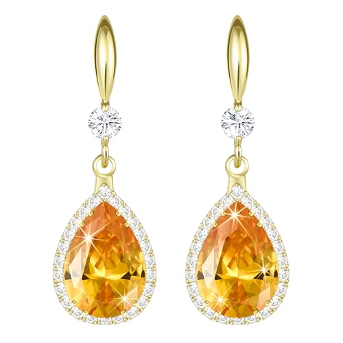 Linawe Ensemble de bijoux en or pour femmes, pendentif en cristal orange et diamant, bijoux à la mode, boucles d'oreilles en métal doré