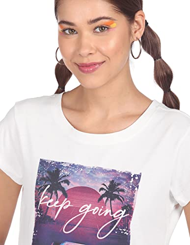 Image of Women White Cotton Graphic Print T-Shirt