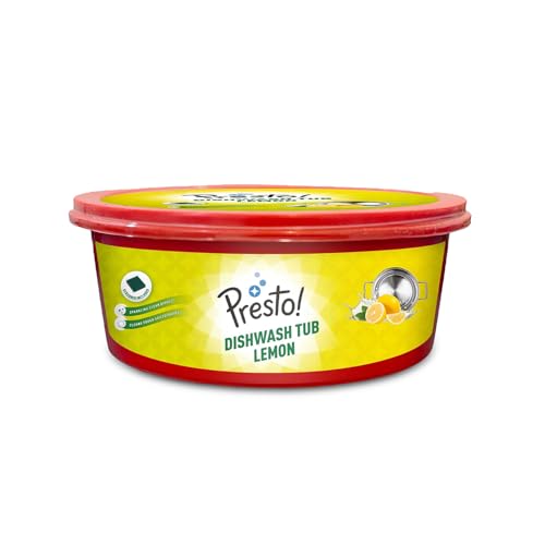 Image of Amazon Brand - Presto! Dishwash Tub Bar | 700 Gram | With Free Scrub Pad | Lemon | Round Shape For Longer Use | Tough On Grease | Gentle On Hands