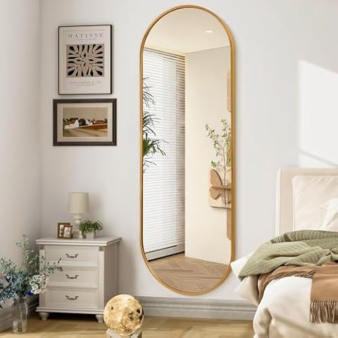 JJUUYOU Oval Full Length Bathroom Mirror Wall Mounted Mirror Gold Metal Mirrors 120x60 cm Aluminum Alloy Framed Bedroom Mirrors Cover
