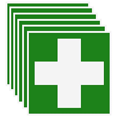 Pegatinas de primeros auxilios – Cruz verde – Señal de rescate – Señal autoadhesiva para botiquín de primeros auxilios – 10 x 10 cm (6)