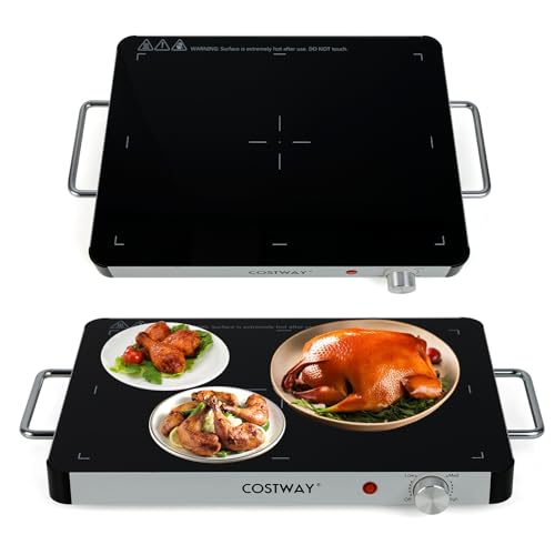 GOPLUS 300w Bandeja de Calentamiento para Alimentos, Placa Calentadora Eléctrica con Encimera de Vidrio Templado, Temperatura Ajustable de 3 Niveles, Calentador de Platos de Comida, 48x32 CM