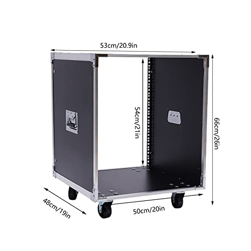 12U Portable Rolling Network Rack, Stereo Rack with Caster Wheels, Built in Handles 4 Post Cabinet Open Frame Server Cabinet for Audio Studio Video Telecom Equipment Rack Black - Thumbnail 2
