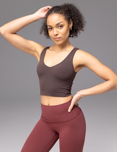 Wenamelt V Neck Longline Buttery Sports Bra for Women U Back Padded Crop Workout Yoga Tank Top with Built in Shelf Bra2