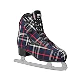 Roces Women's IceGlamour Tartan Durable Comfortable Fashionable Lace-Up Figure Skating Ice Skates with Stainless Steel Blades, Reinforced Synthetic Upper & Anatomic Padding, Blue, 8