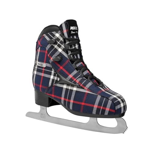 Roces Women's IceGlamour Tartan Durable Comfortable Fashionable Lace-Up Figure Skating Ice Skates with Stainless Steel Blades, Reinforced Synthetic Upper & Anatomic Padding, Blue, 9