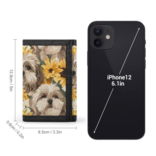 Shih Tzu And Sunflowers Slim Men's Tri-Fold Wallets With 8 Card Slot & Photo Window Travel Purse Coin Clip2