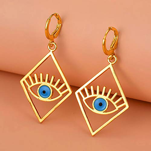 Harosy Evil Eye Hoop Earrings Gold Geometric Huggie Earrings Rhombus Dangle Earings Jewelry for Women and Girls