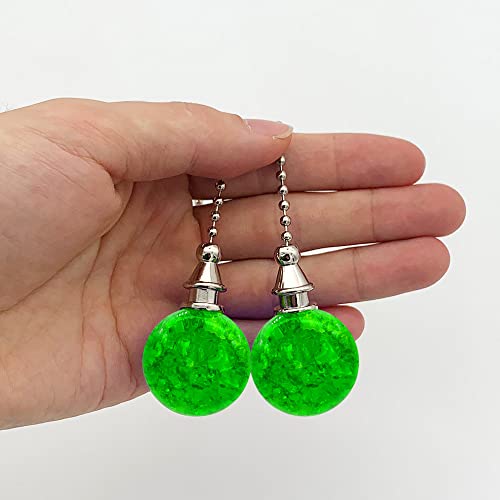 Image of 2 Pack Green Glass Ceiling Fan Pull Chain, Fan Lamp String Pulls Crystal Decorative Extension, 12 Inches Ball Chains Extender Ornament with Connector
