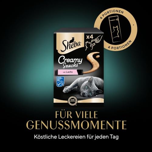 SHEBA Beutel Creamy Snacks für Katzen mit Lachs MSC-zertifiziert 11 x 4 x 12g