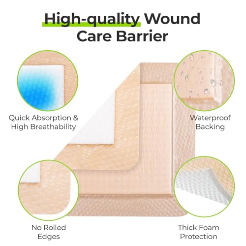 Image of AUVON Silicone Foam Dressing with Large Adhesive Border, 6 inch x 6 inch Waterproof Wound Care Pads with High Absorbency, Silicone Wound Bandage for Pressure Ulcer, 3 Packs, FSA /HSA Eligible