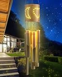 Cheri Bliss Solar Bamboo Wind Chimes for Outdoor, 6 Bamboo Tubes, Handmade Wooden Wind Chines with D
