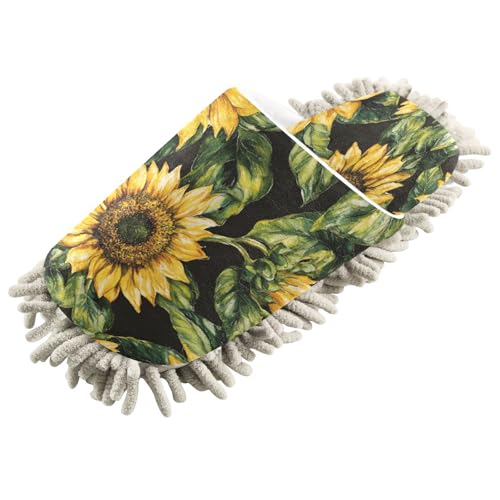YEGAME Microfiber Kitchen Cleaning Slippers, Sunflower Soft Washable Reusable House Cleaning Slippers for Men Women, Dust Dirt Hair Microfiber Mop Cleaner Shoes, Medium