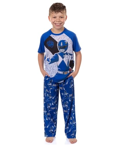 INTIMO Power Rangers Pajamas Boys Raglan Short Sleeve and Pant Sleep Set (Blue 8)