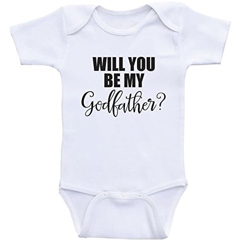 Heart Co Designs Godparent Baby Clothes - Will You Be My Godfather - One Piece Baby Bodysuits (NB-Short Sleeve, Black Text) Cover