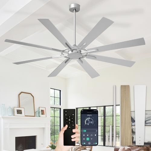 Image of Depuley Ceiling Fan Without Light: 72 Inch Big Indoor Outdoor Fan with Remote APP Control - Silver Wood Grain Large Ceiling Fan no Light 8 Blade Reversible Quiet DC Motor Memory Function Timer