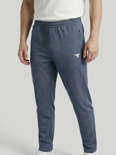 Image of TECHNOSPORT Men's Melange Slim Fit Techno Dry Trackpants Drawstring 2-Pocket Polyester Joggers for Gym Running Workout UPF50+ Anti Odour