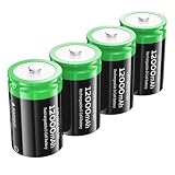 Quzmo Rechargeable D Batteries, 12000mAh Ni-MH 1.2V D Cell Batteries (HR20), Replace Single-use Alkaline D Batteries (LR20), Rechargeable up to 1,200 Times, 4-Pack