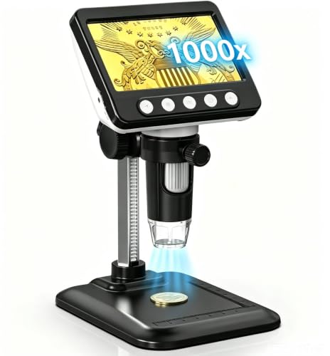 Image of Coin Microscope, 4.3 inch LCD USB Digital 1000X 1080P Coin Magnifier | 8 Adjustable LED Lights, PC View Compatible with Windows /MacBook for Adults Kids