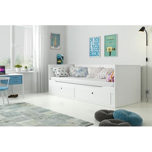 Funktionsbett Tagesbett Hermes 200x80cm WEIß + Matratzen und Schubladen