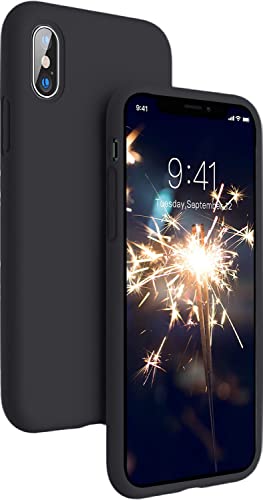 Image of VONZEE Microfiber Candy Case Compatible for iPhoneX /iPhone Xs 5.8 inch, Shockproof Slim Back Cover Liquid Silicone Case - Black