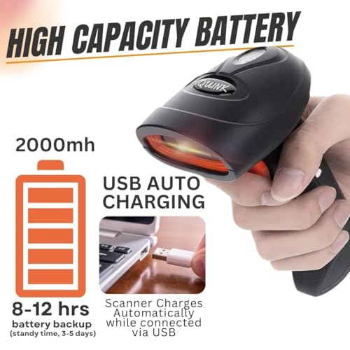 Image of OnlyU 2.4GHz Wireless Barcode Scanner, QR and 1D /2D Code Reader, Wired and Rechargeable, Black (Handheld)