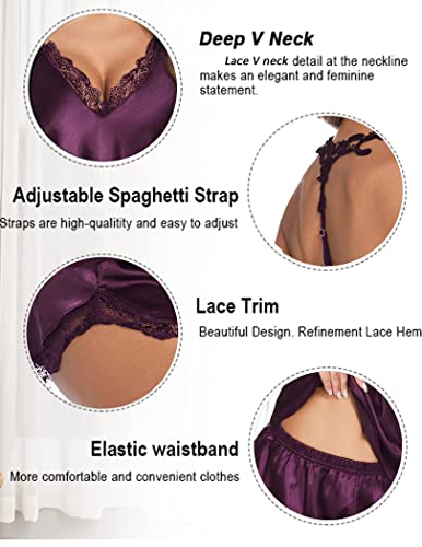 Avidlove Women's Sexy Silk Satin Pajamas Sets Lace Trim Cami Tops Shorts Sleepwear Purple Small #TOP1