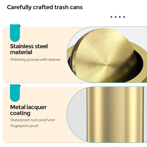 Image of 4 Gallon Gold Bathroom Trash Can with Lid, Metal Brushed Waste Basket, Modern Garbage Can for Bedroom Powder Room Hotel Living Room Office Home (Gold)