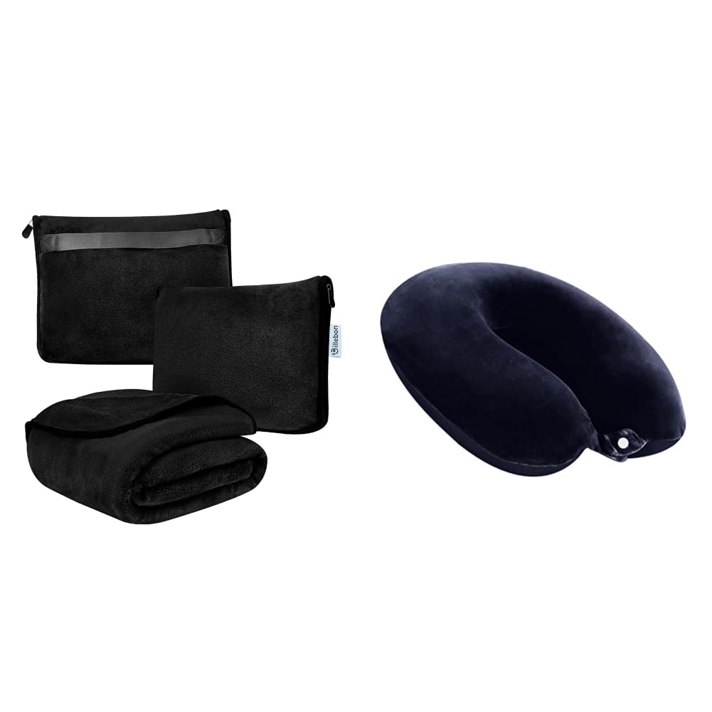 Travel Blanket Airplane Compact Soft Lightweight & Cozy Blanket with Soft Bag Pillowcase + Cool Gel Infused Memory Foam Travel Neck Pillow with Magnetic Fabric Luxury Neck Support-image-13