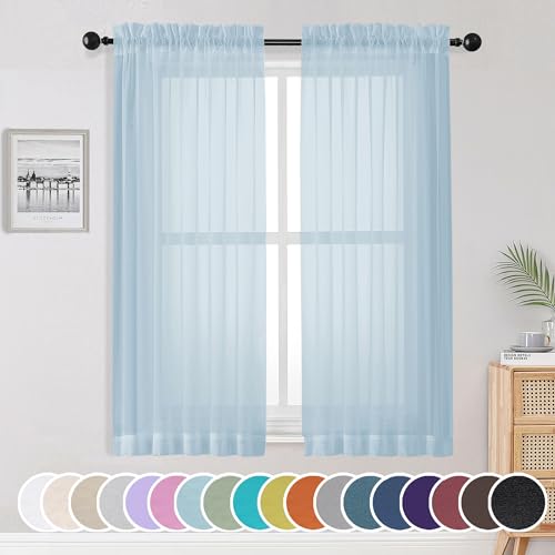 Image of OWENIE Sheer Curtains 63 inch Length 2 Panels Set, Light Weight Soft Solid Fimly Sheer Curtains for Basement Bedroom Living Room, Light Filtering Airy Voile Sheer Curtain with Rod Pocket, 42Wx63L inch