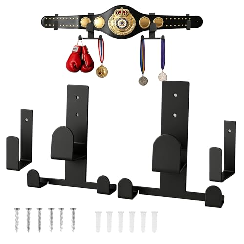 Metal Universal Championship Belt Wall Mount Display Holder Durable & Easy to Install Metal Hanger for Wrestling WWE Boxing MMA Minimalist Floating Rack Black Fit for Adults & Kids