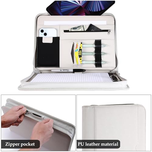 Image of ProCase Portfolio Business Padfolio Folder with Zipper -Grey | Conference Meeting Executive File Legal Document Organizer with Pockets Letter Size A12 Writing Pad Notepad Padfolio