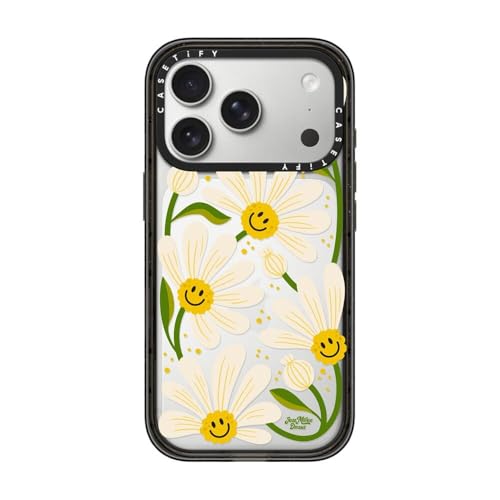 Coque iPhone Pro CASETiFY Impact - Motif Marguerite des années 90 Noir transparent