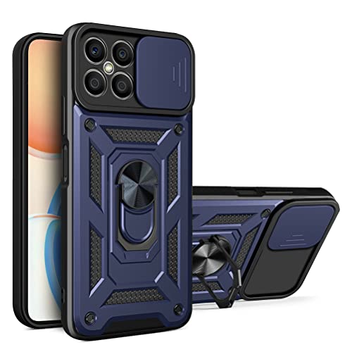 WBWONE Funda para Huawei Honor X8 5G / X6 / 70 Lite, Anti-Rasguño Shock- Absorción TPU/PC Carcasa con 360° Anillo Kickstand y Cubierta Deslizante de la Cámara, Azul