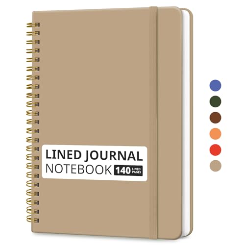 Image of Taja Lined Spiral Journal Notebook for Women & Men, 140 Pages, College Ruled Hardcover Notebook for Work & Note Taking, Journals for Writing, A5(5.7 inch x 7.9 inch) - Oat Brown