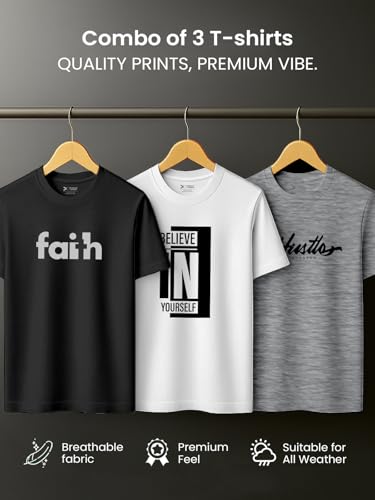 Image of XENOVAURBAN Men's Printed T-Shirt Combo Pack of 3 | Regular Fit Cotton Tshirts for Man