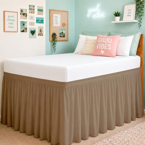 Cottington Lane Ruffled Dorm Room Bed Skirt Twin XL 30 Inch Drop, Taupe