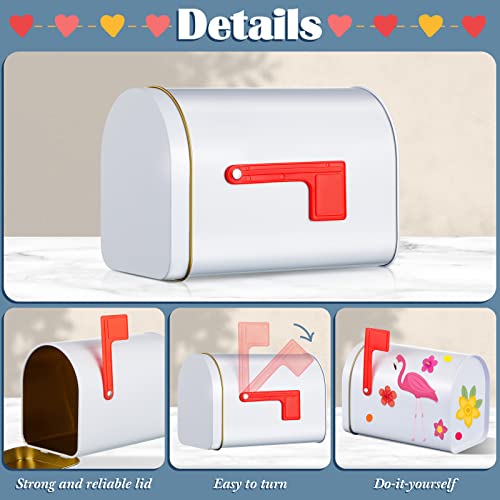 Image of 8 Pcs 6.4x4.5inch Mini Mailbox White Tinplate Mailbox Toy for Kids Small Mailboxs with Raised Signal Flags Post Mount Mailboxes for Boys and Girls DIY Projects Preschoolers Gift Exchange Activities
