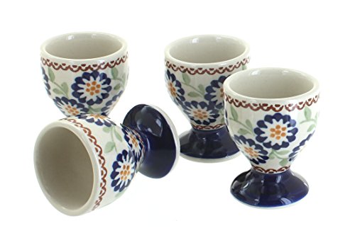 Blue Rose Polish Pottery Peach Blossom Egg Cup Set