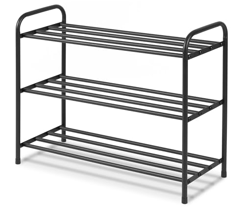 Massido Schuhregal 3 Ebenen Schuhschrank Schuhständer 26 x 66 x 53 cm 12 Paar Schuhe Stahl Pulverbeschichtet Leicht Schwarz