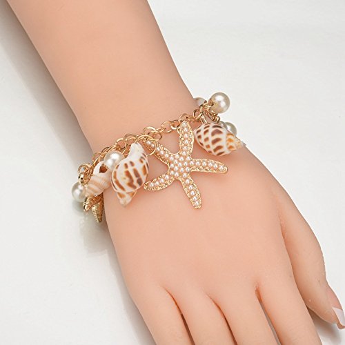 COLORFUL BLING Sea Shell Starfish Bracelets Pearl Charm Bracelets Beach Jewelry for Women4