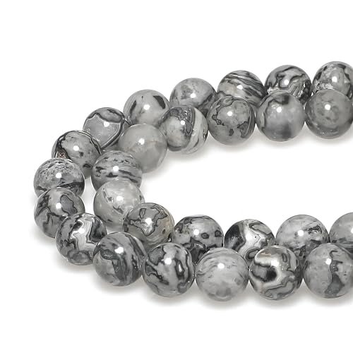 MJDCB Cuentas de piedra de mapa natural AAA de Picasso gris para hacer pulseras de 15 pulgadas (12 mm)