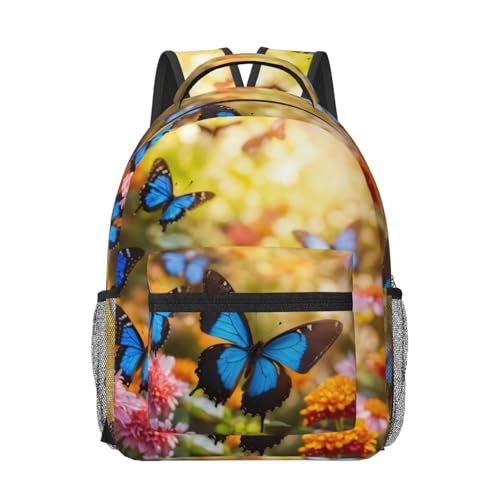 Sac à dos ordinateur EdWal imprimé fleurs bleues et papillon Noir
